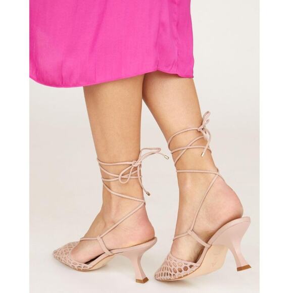 Anthropologie Caged Ankle Wrap Heels 6 Pink NEW - Picture 3 of 12